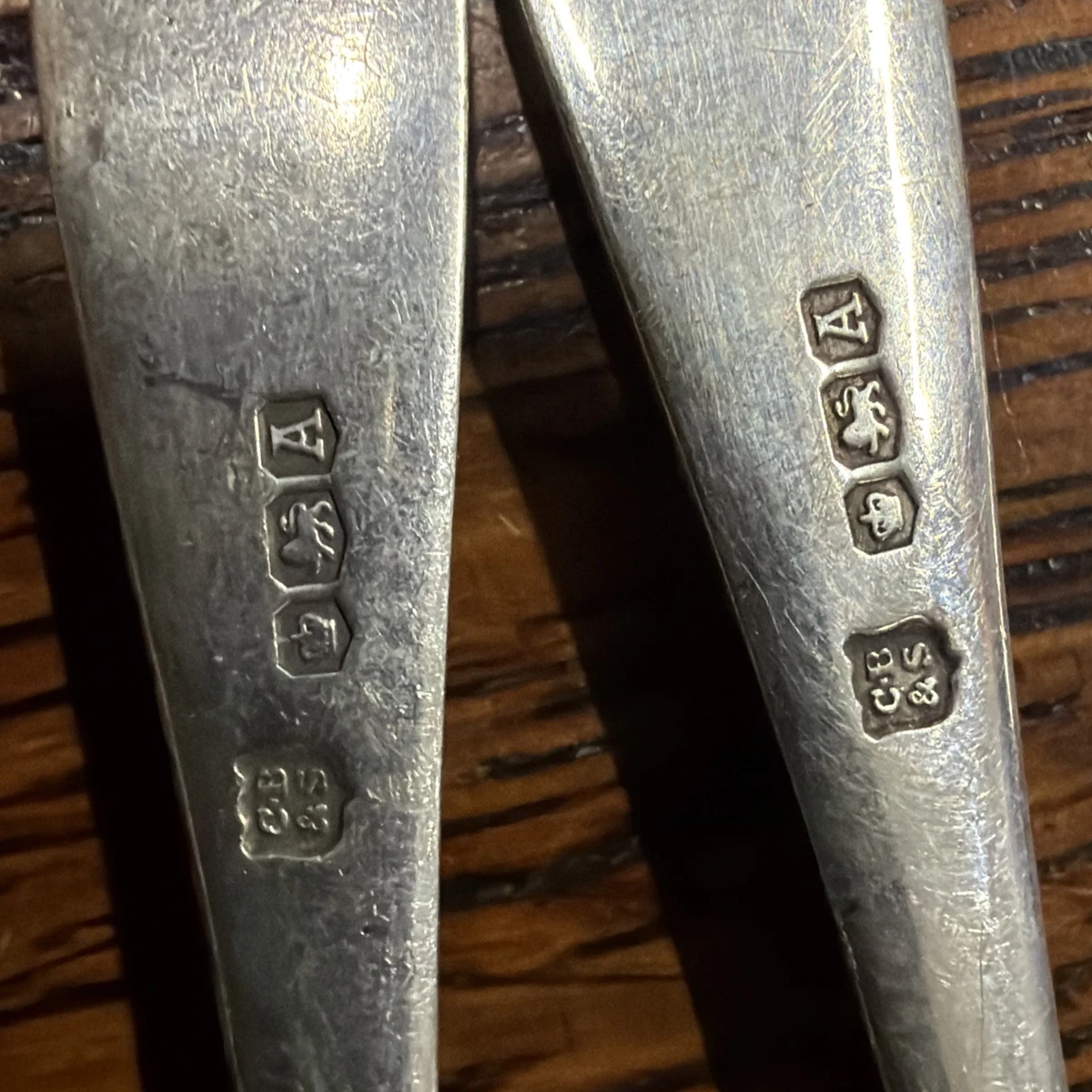 Pair Sterling Silver Hanoverian Shell Coffee Spoons Sheffield 1943 CB&S 102mm