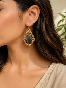 Authentic Labradorite Dangle Earrings Handmade Gold Plated Gemstone Boho Jewelry