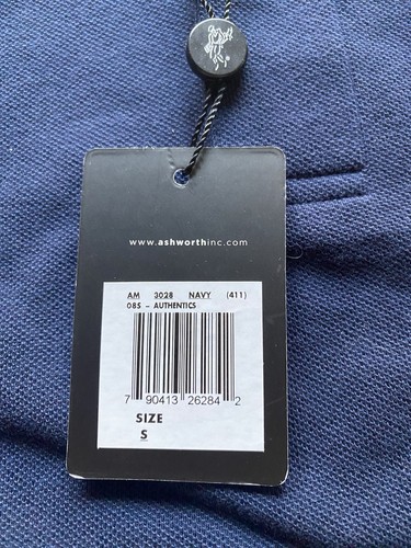 Sm Ashworth Golf Polo Shirt Small Navy Carpenter Logo On Sleeve NWT - Bild 2 von 9