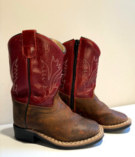 Old West Toddlers Size 6 D Red Brown Leather Western Boots Cowboy Rodeo Unisex