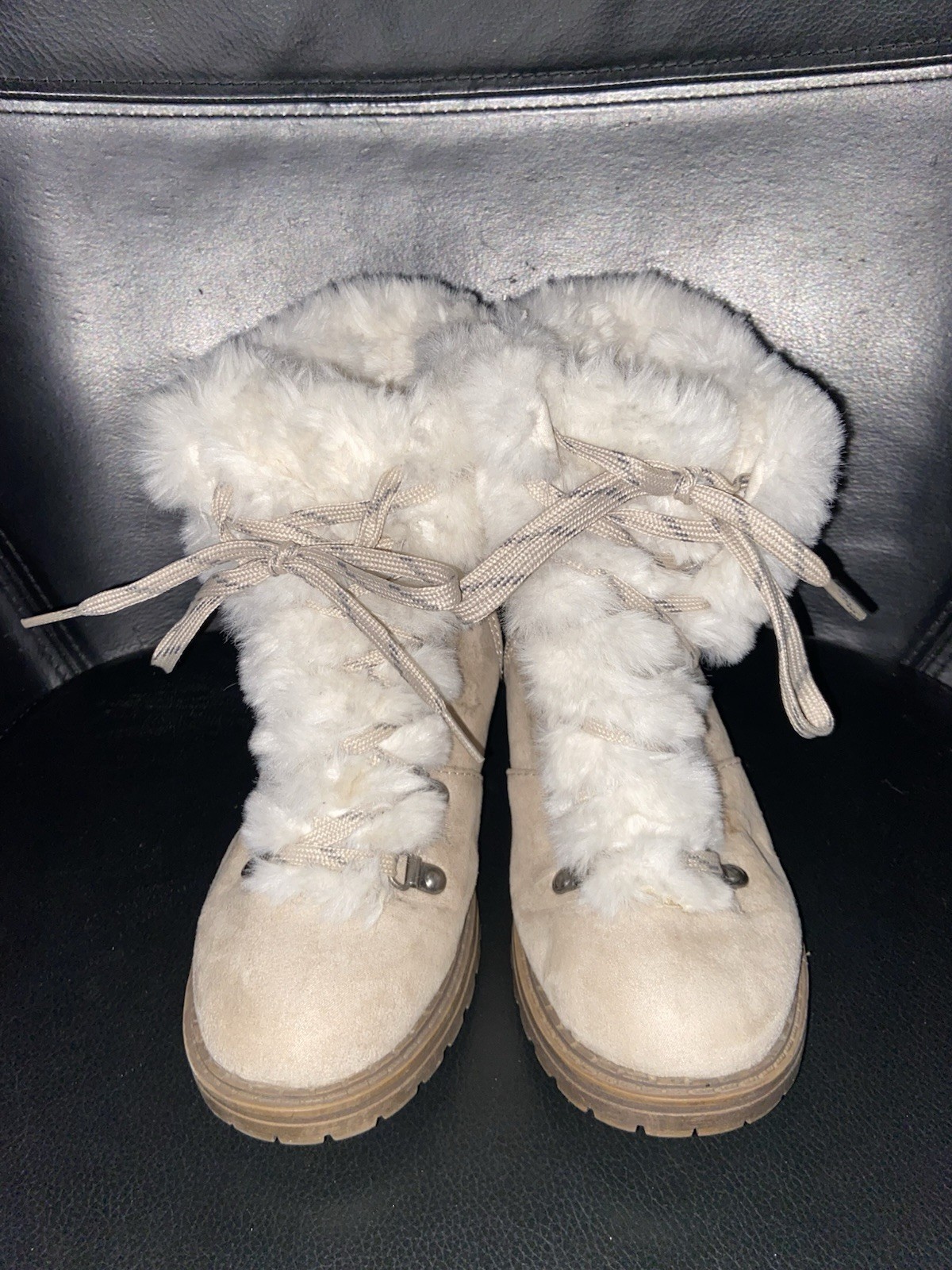 Universal Thread Beige Fur Lined Zip Up Ankle Boo… - image 5