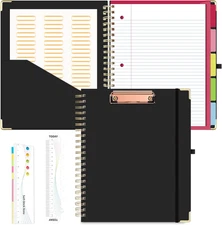 Spiral Notebook Clipboard with Removable Dividers Tabs, 5 Subject Notebook Colle