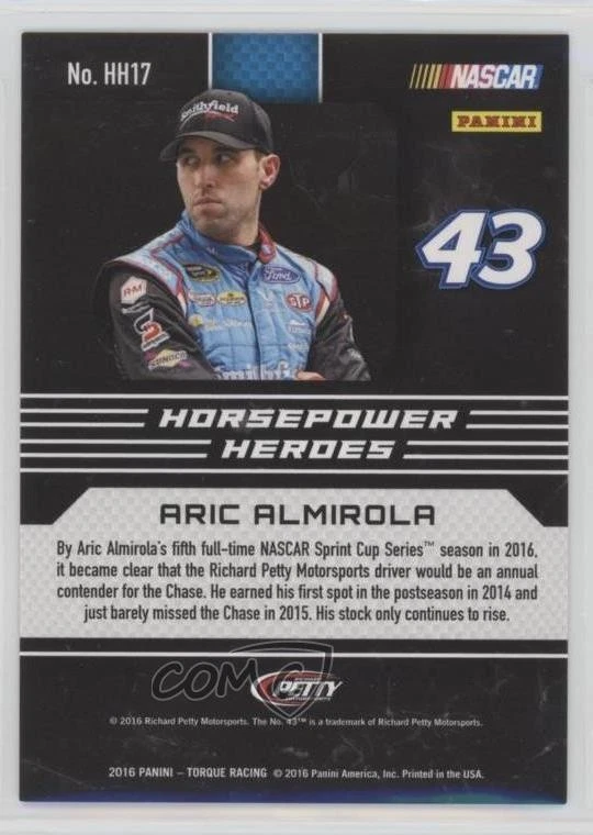 2016 Panini Torque Horsepower Heroes Gold /199 Aric Almirola #HH17 - Image 2 of 2