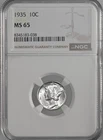 1935-P  10C  MERCURY SILVER DIME  "PHILADELPHIA MINT"  NGC MS65 #8345183-038