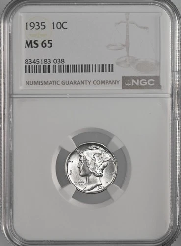 1935-P  10C  MERCURY SILVER DIME  "PHILADELPHIA MINT"  NGC MS65 #8345183-038