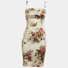 Dolce Gabbana Beige Floral Print Satin Zip Up Mini Dress XS