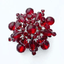 Vintage Verified JULIANA Deep Red Cabochon Glass Rhinestone Brooch