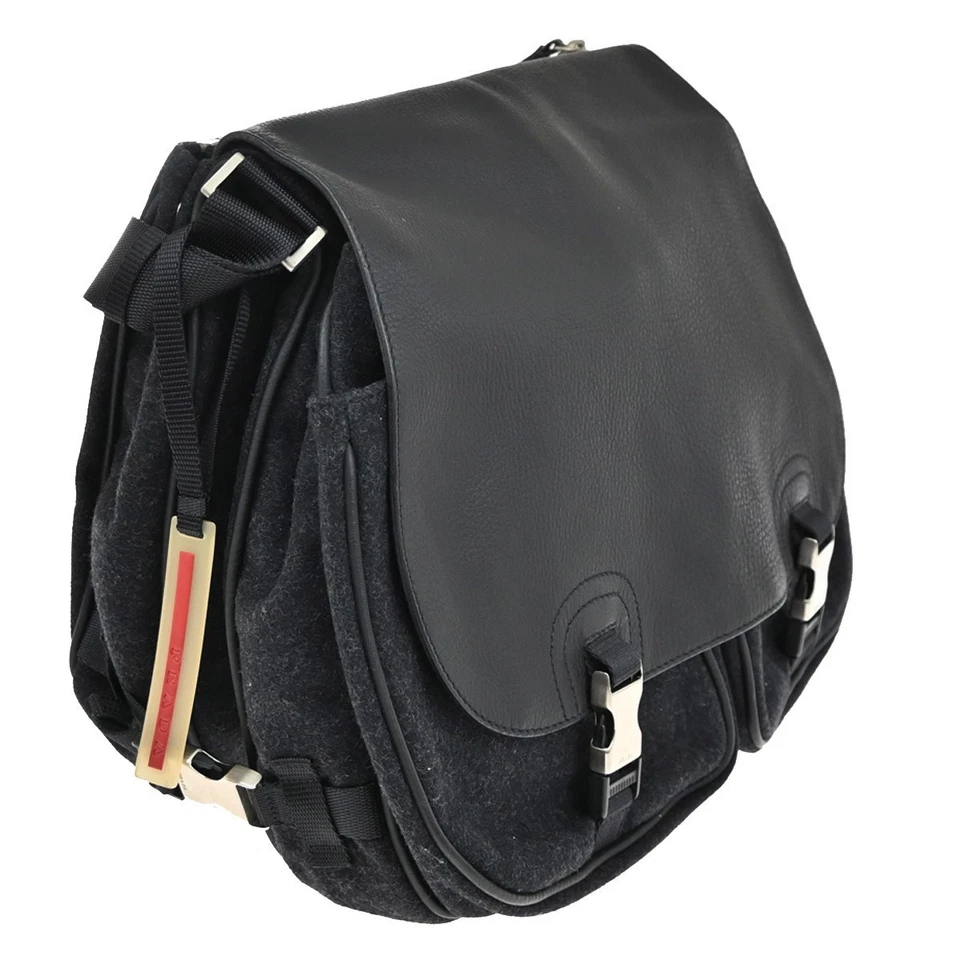 PRADA Sports Logo Crossbody Shoulder Bag Wool Leather Black SHW Italy 76KA954 - Image 4 of 4