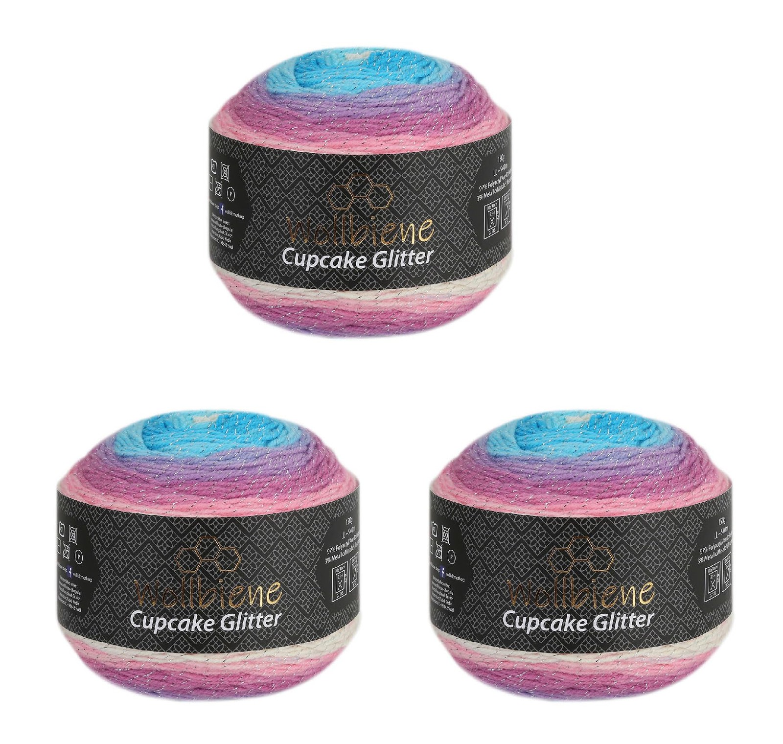Laine à tricoter Cupcake Glitter Simli lot 3 pelotes 150g fil aiguille crochet paillettes