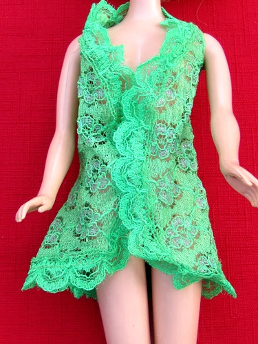 RARE Vintage Barbie Francie Satin Supper 3443 GREEN LACE FLORAL MOD VEST