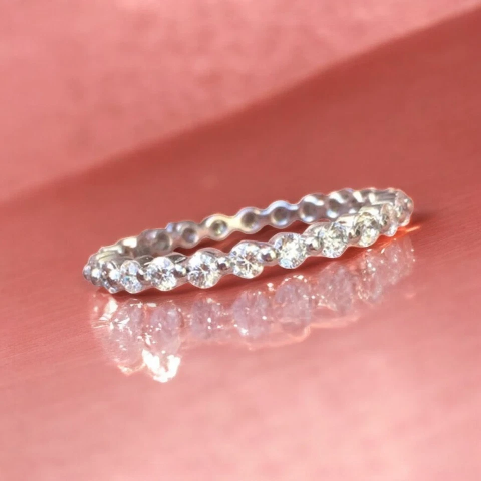 950 Platinum Eternity Wedding Band Lab Grown Round 1 Carat Diamond Women Size 7 - Image 2 of 4