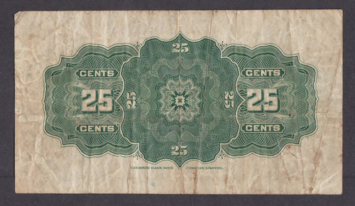 [VF-, No Tears or Holes] 1923 Dominion of Canada 25 Cents P-11b DC-24c [W02-3] - Afbeelding 2 van 2