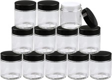 4 oz Clear Glass Jars with Black Lids, 12 Pac...