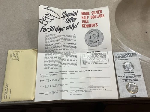 1964 P & D Kennedy Half Dollars Tidy House Set*Original Papers* Fantastic Toning