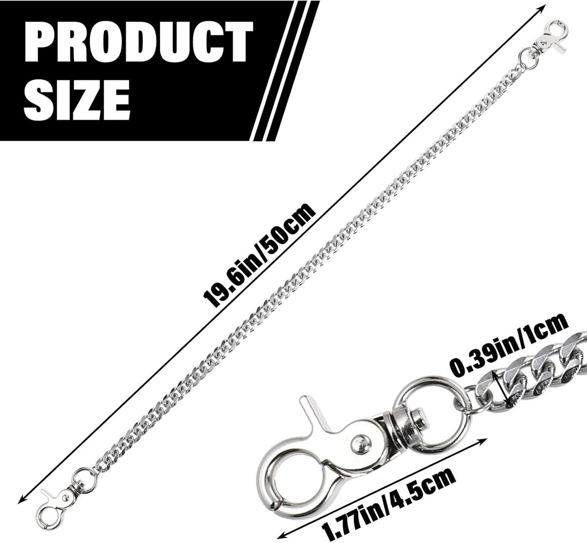 Silver Chain for Pants,Metal Wallet Chains for Men,Double Lock