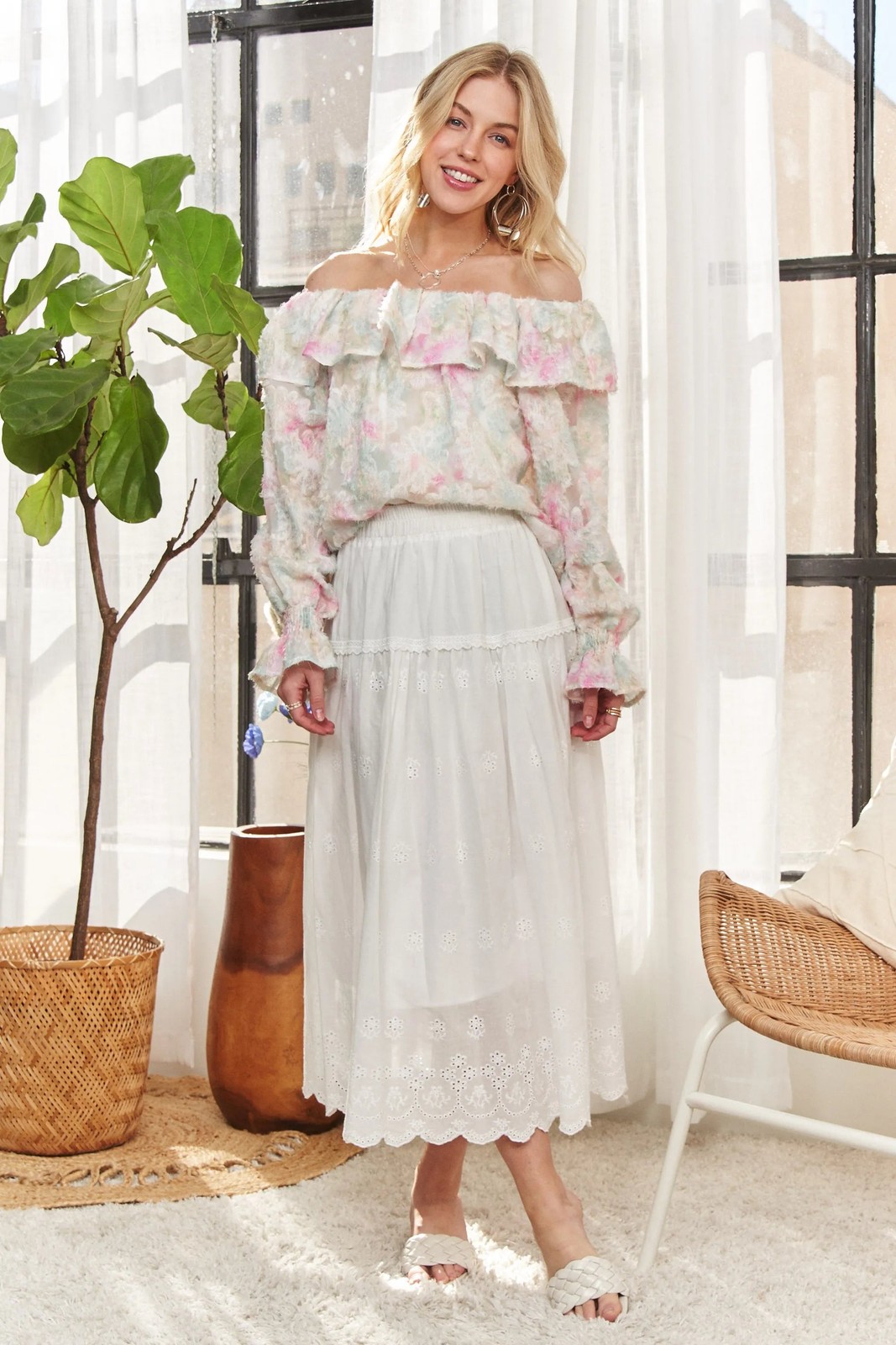 ADORA Ruffled Off-Shoulder Floral Blouse for Women - Feminine & Chic