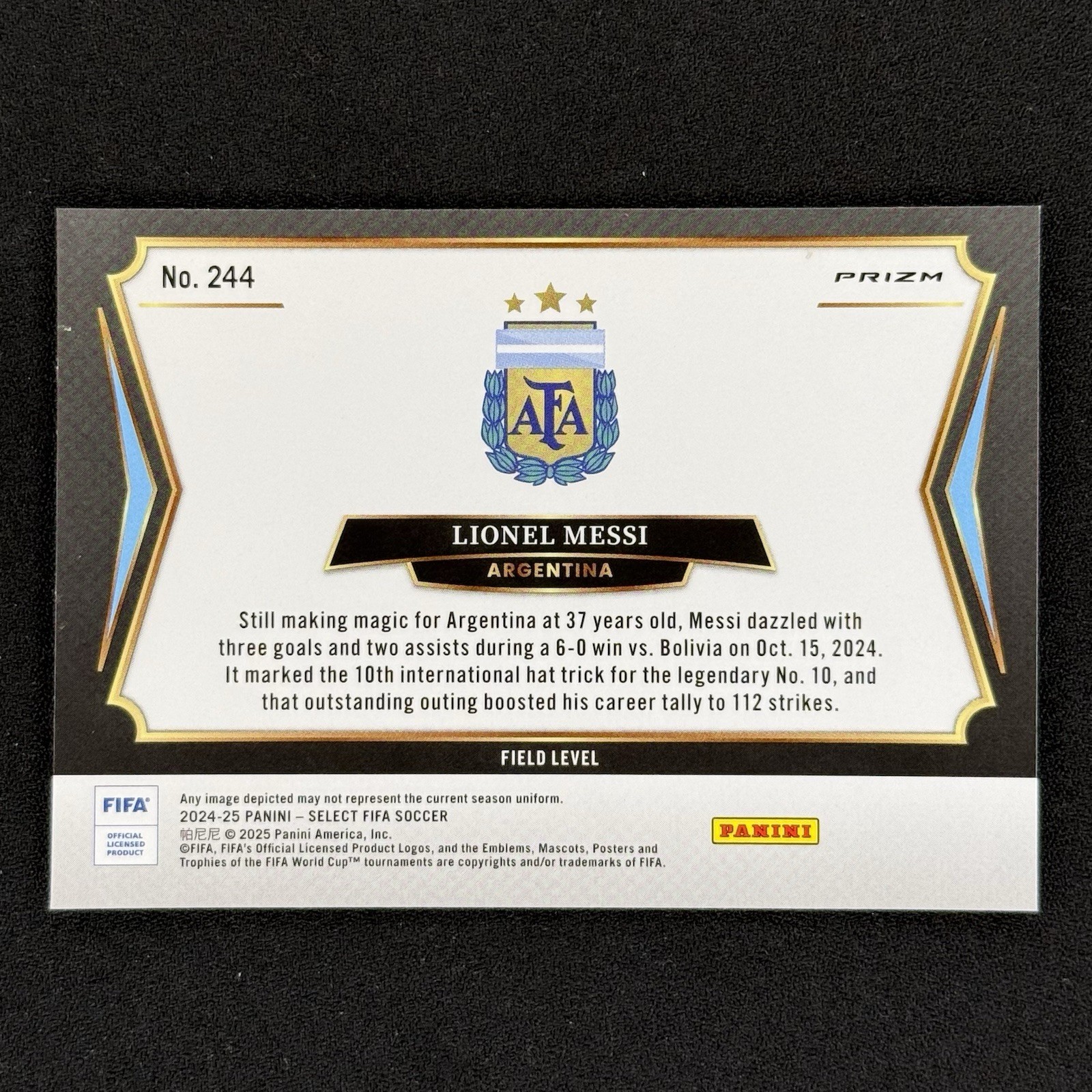2024-25 Panini Select Fifa - Field Level Lionel Messi #244 Purple Mojo Prizm view 2