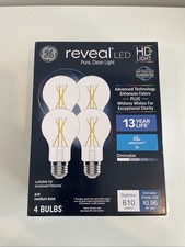GE Reveal LED Bulbs 60W Equivalent HD Light A19 Dimmable Clear 4-Pack