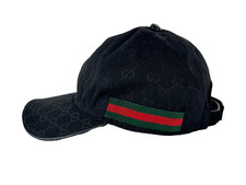 Gucci Auth Black GG Logo Sz 59 L Large Cotton Web Baseball Cap Hat Runway