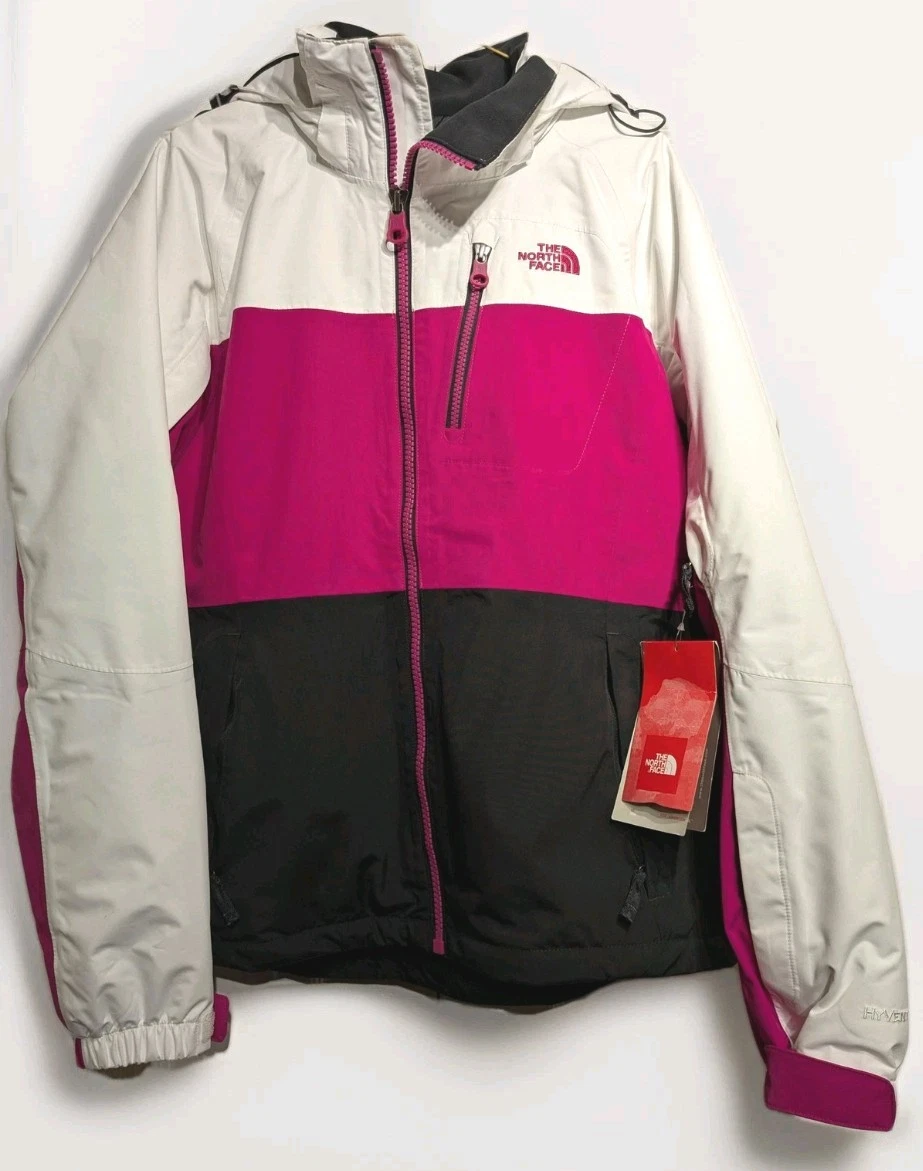 The North Face Kizzam Jacket Womens L White Pink Black Ski Snowboard Hood NWT