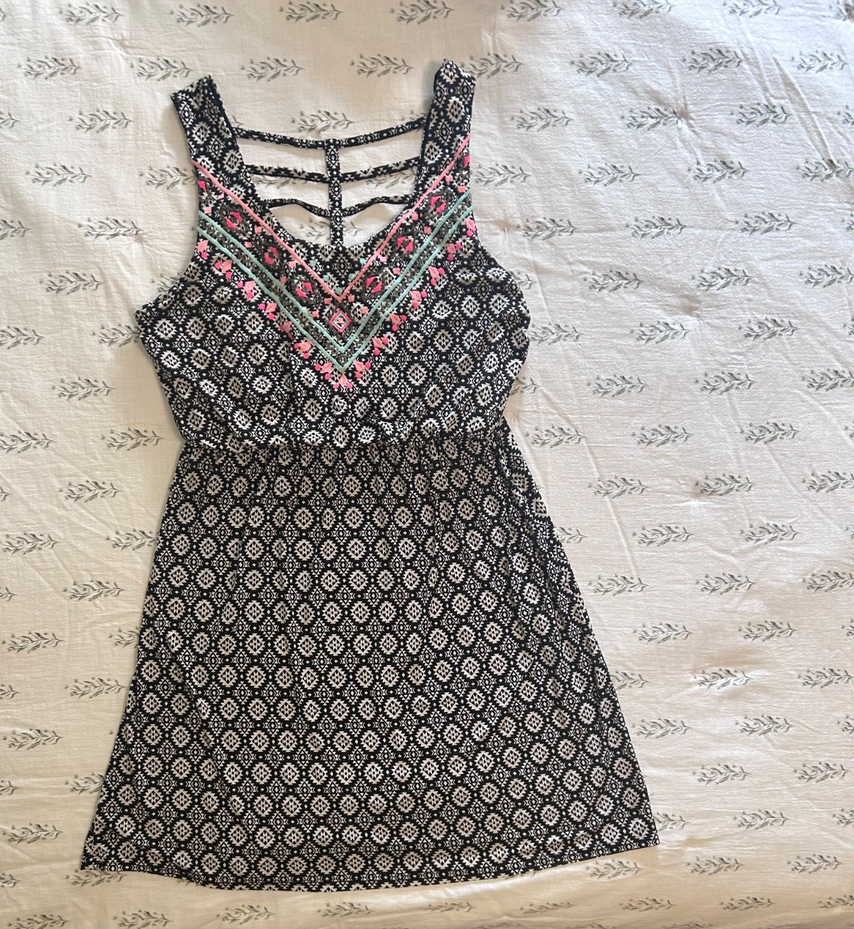 Womens Maurices Mini Dress Pink/Teal/Black /White Size L EUC