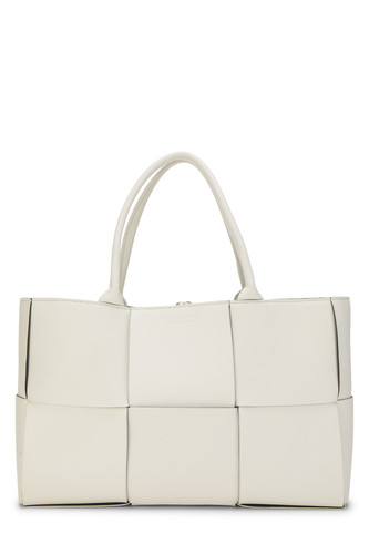 Bottega Veneta White Calfskin Maxi Intrecciato Arco Tote Medium - WGACA