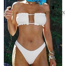 Zaful Ribbed Tie Back Bikini Swimsuit Size L