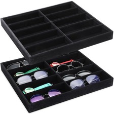 Sunglasses Organizer Storage Tray 10 Grids Eyewear Watch Holder Display Stack...