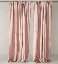 SECRET LINEN 'Blush Pink' Pair of 2 Tumbled 100% Linen Curtains 260cm_ RRP £200