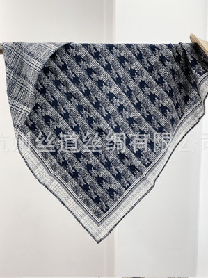 70% Cashmere 30% Silk Square Women Scarf Bandana 65X65cm Blue floral print Wrap 