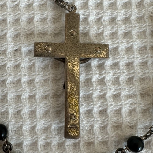 Vintage Sterling Silver Creed Rosary With Cross Black Prayer Beads - Picture 6 of 10