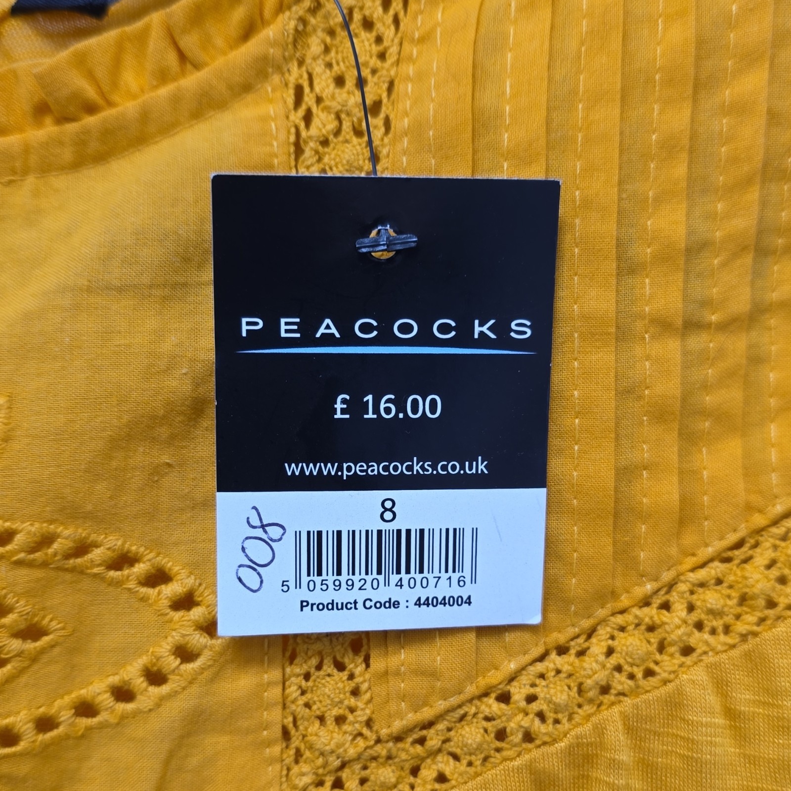 Peacocks Yellow Solid Round Neck Sleeveless Lace Embroidered Tank Top UK 8 image 3
