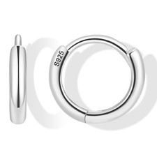 925 Sterling Silver Small Huggie Hoop Earrings for Women, 8mm, White Gold