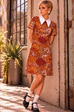 1960s-1970s Psychedelic Floral Mod Shift Dress