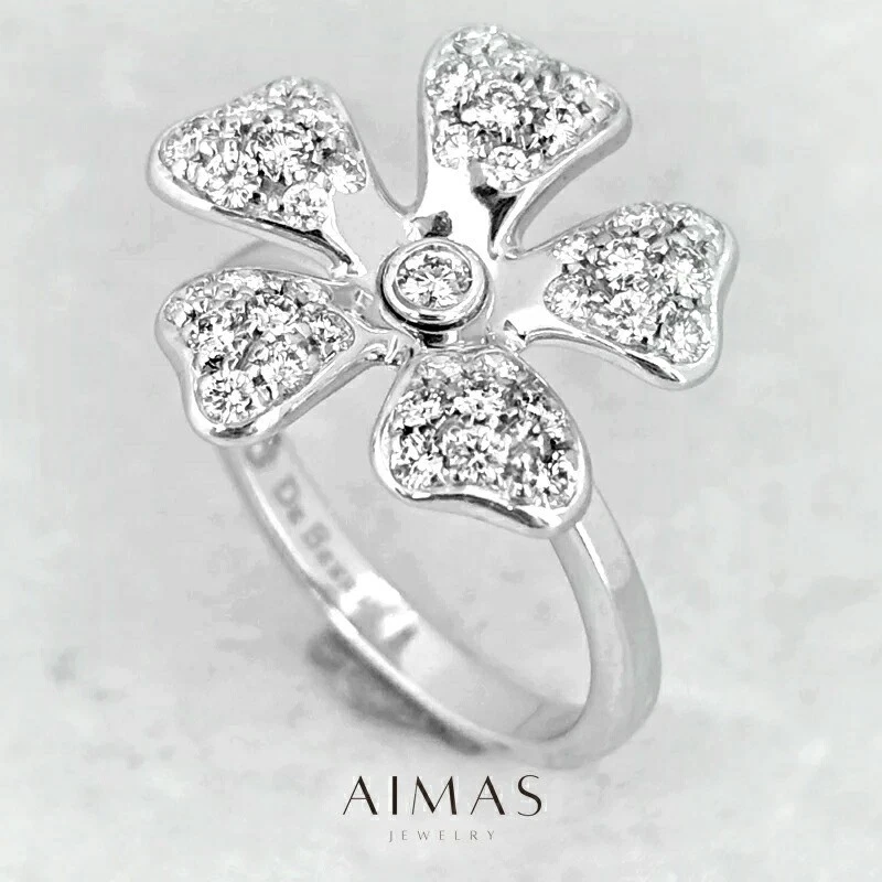 De Beers Wildflower Diamantring 0.6 ct K18WG Weißgold Blume Pavé - Bild 1 von 4