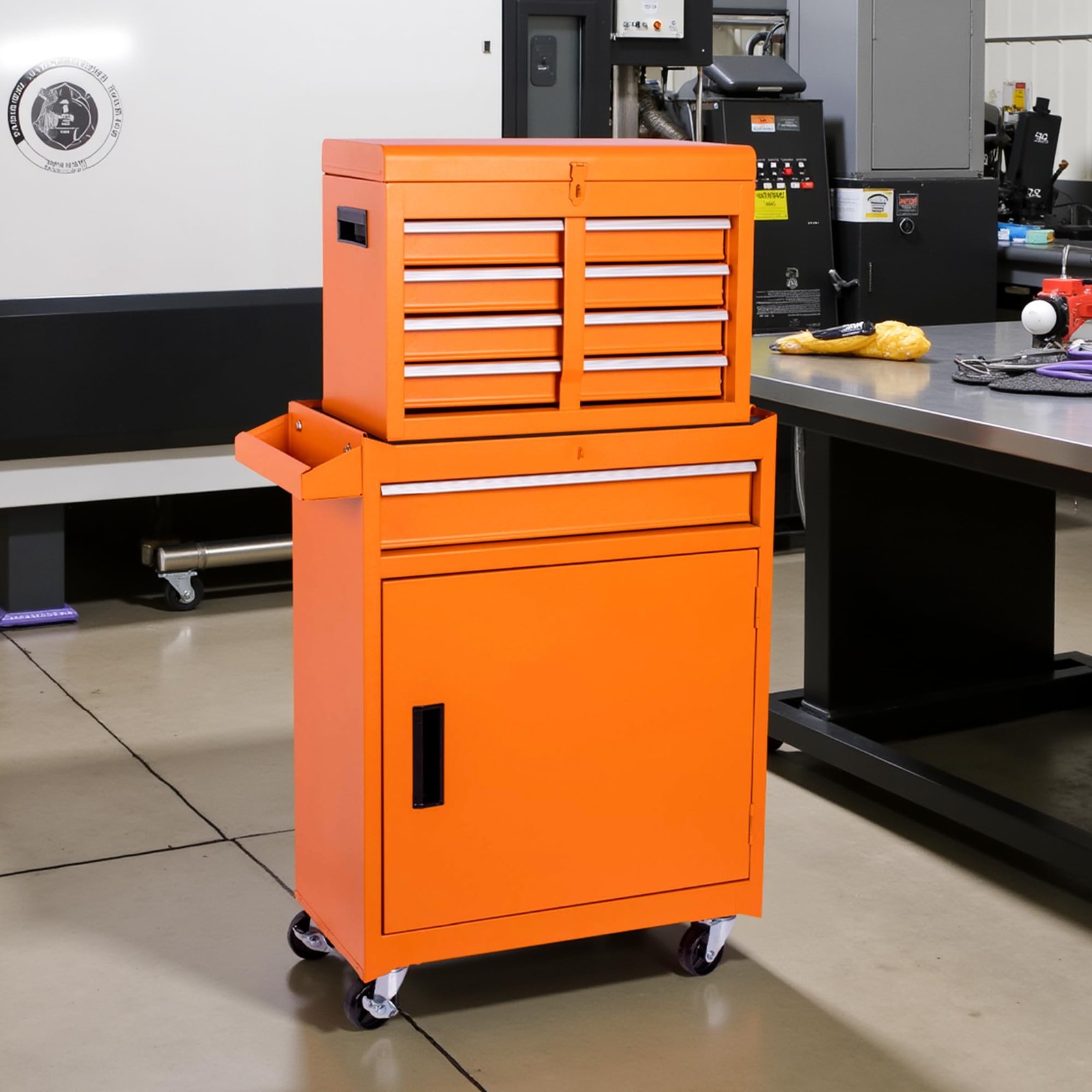 Rolling Tool Chest 5 Drawers Tool Box 2 in 1 Garage Storage Cabinet Steel Fra...