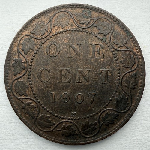 1907 H Canadian Bronze Large Cent AU+ Details Nice Coin King Edward