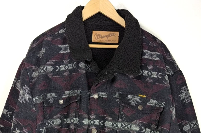 Wrangler мужской XXL Aztec черный шерпа пальто родной племенной Western водитель грузовика куртка - Изображение 2 из 4
