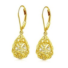 925 Sterling Silver Filigree Dangle Drop Earrings Filigree Earrings-Gold Plated