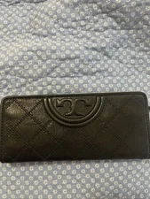 Tory Burch Fleming Distressed Slim Envelope Wallet Black Modern New Without Tags