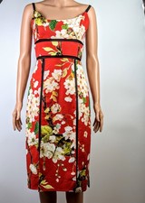 [NWT] ABS Allen Schwartz Women's Red Floral Cotton Sleeveless Midi Dress size 10