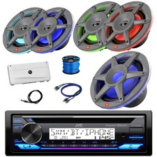 JVC Marine BT CD Receiver, 6.5" 8" LED Speaker, Sub, Amp w/RCA Cable, ANT, Wire