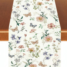 Spring Table Runner, Bloom Flowers Butterfly Table Runner 13 X 72 in Spring Deco