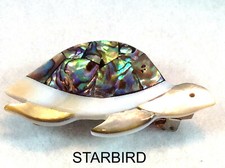 MOTHER OF PEARL, ABALONE INLAY TURTLE SEASHELL BARRETTE 80's VINTAGE
