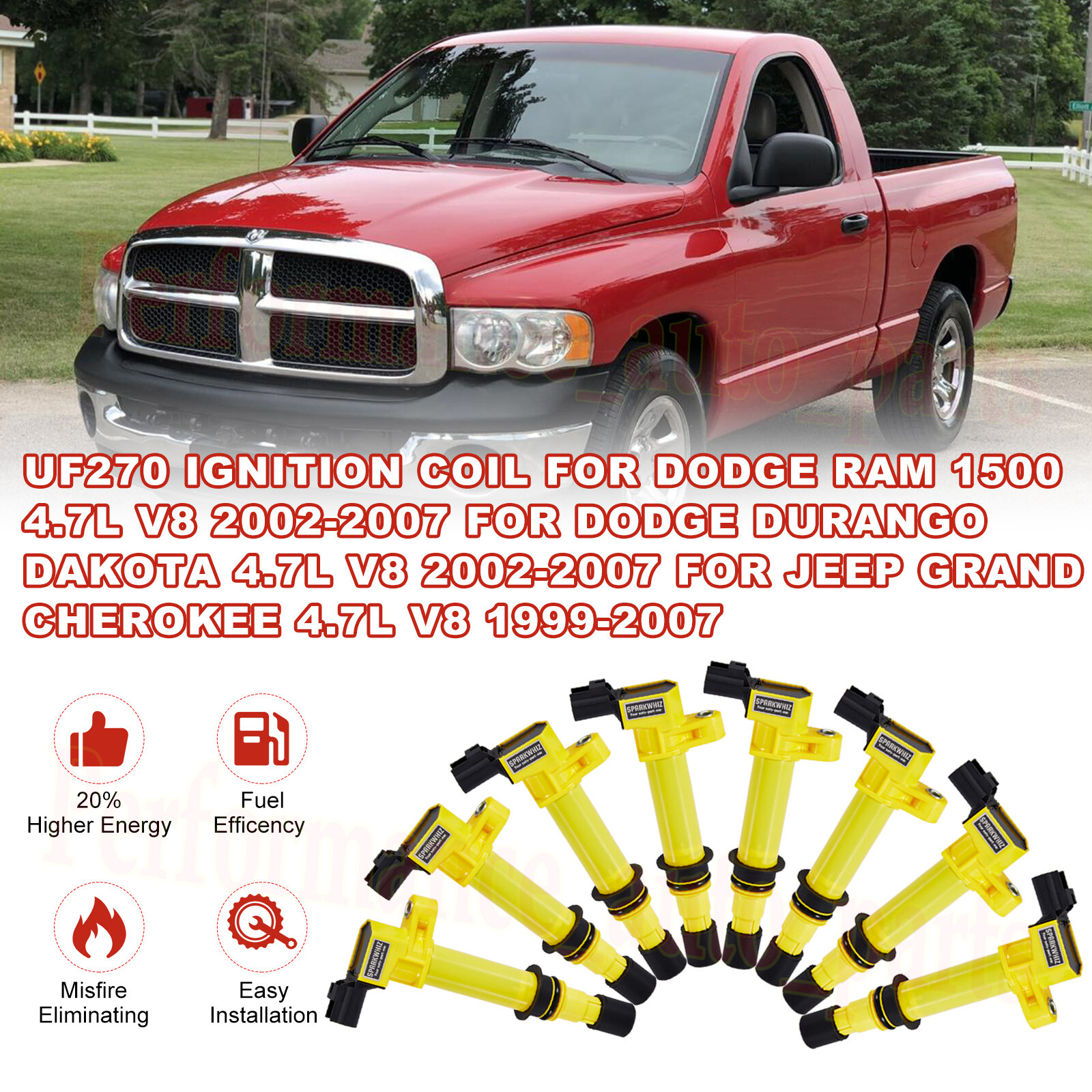 Set of 8 Ignition Coil Pack and Spark Plugs For Dodge Durango 4.7L V8 2000-2007