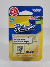 Genuine Brother P-Touch Labeling System M-231 1/2" M Tape Black on White 12mm