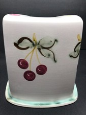Clouds Folsom Tissue Box Cover Cherries REPAIRED 6" tall 2007 Cottagecore