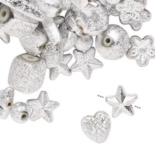 Silver Stardust Textured Acrylic Assorted Shape Beads 100 Grams 300-400