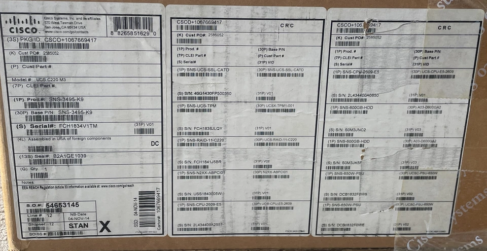 NEW Cisco SNS-3495-K9 Server UCS-C220-M3  Xeon E5-2609 16GB 1x600GB HDD SEALED - Image 2 of 4