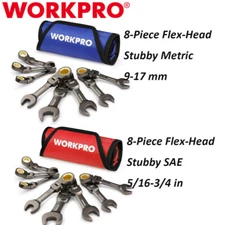WORKPRO 8PC Flex-Head Stubby Ratcheting Combination Wrench SAE/Metric Wrench NEW
